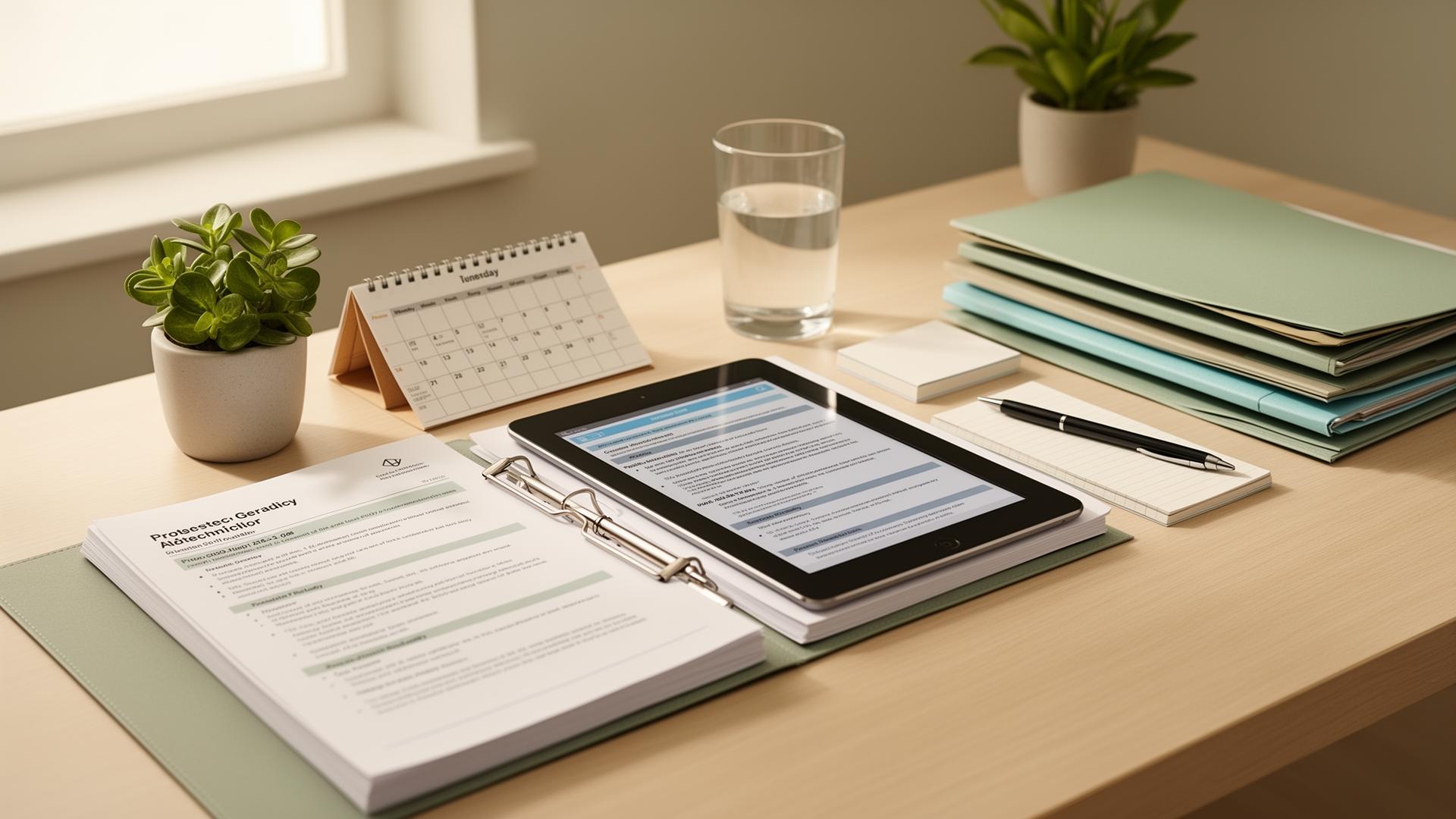 Coordinator workspace with study materials and tablet